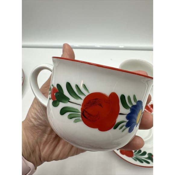 2 Set HUNGARYKALOCSA HAND PAINTED PORCELAIN  COFFEE CUP & SAUCER Folklor K.F.T. - Picture 4 of 10